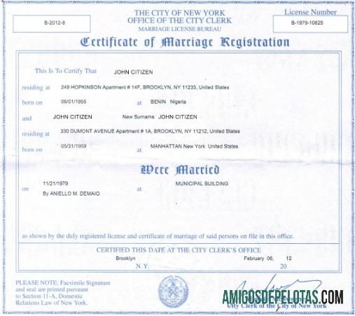 Certidão de casamento do secretário do escritório da cidade de Nova York baixar para verificação